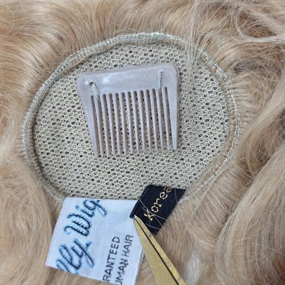Vintage Long Blonde Human Hair Wig for Doll 8 - 9